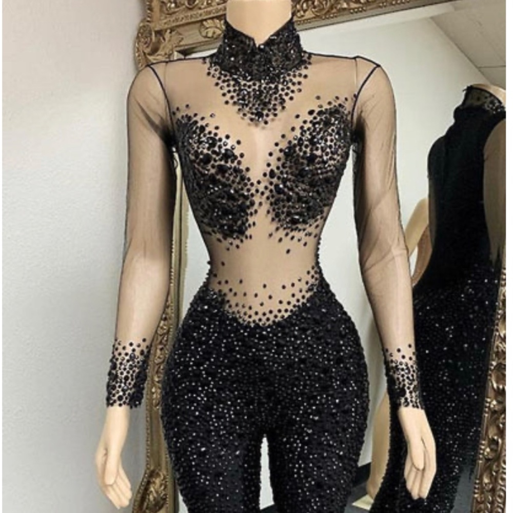 Black Rhinestone Jumpsuit / Birthday outfit